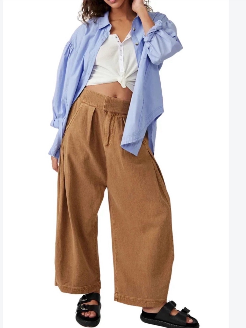 Free People Cool Harbor Wide Leg Pants in Camel NWT